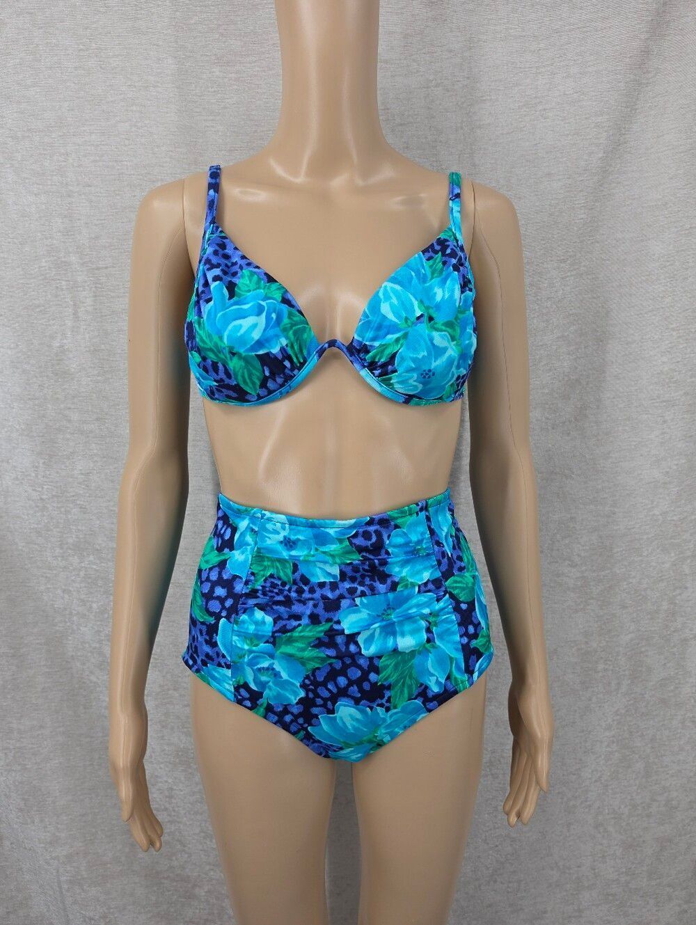 Vintage Blue Floral Underwire High-Waist Bikini Swimsuit